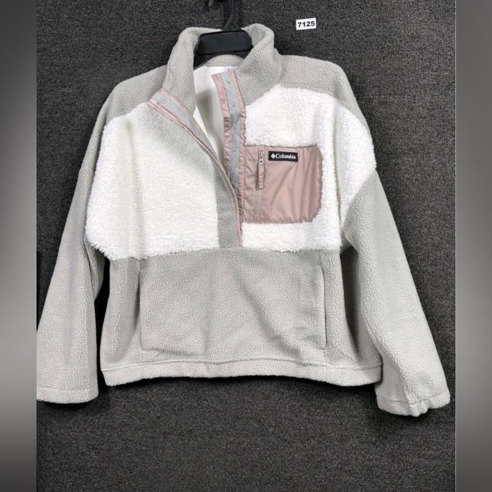 Columbia Women's Gray and White Lodge Sherpa 1/2 Snap Fleece Pullover XXL NWOT